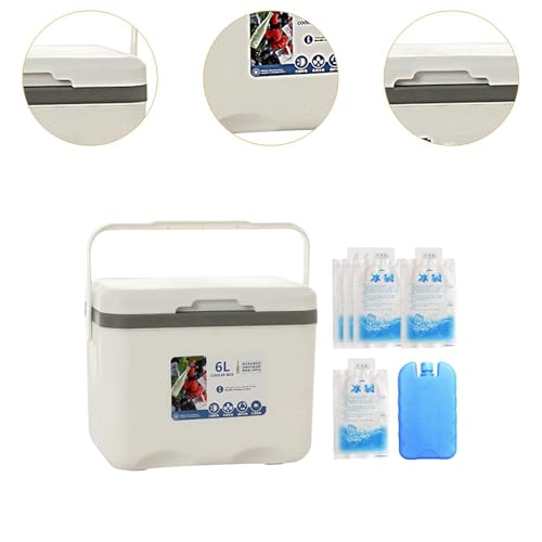 Menolana Camping Cooler, Ice Box Chest, for Freeze/Hot Food 6 L with Ice Pack Cold Storage Case for Yard Camping Beach Hiking Fishing - color: White