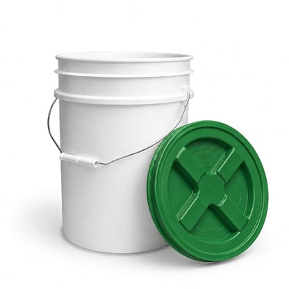 5 Gallon Bucket - Food Grade Bucket with Airtight Gamma Seal Screw-On Lid, BPA-Free, Heavy-Duty 90 Mil HDPE Plastic, Bulk Storage, Durable Container, Made in USA, White/Green, 3 Packs