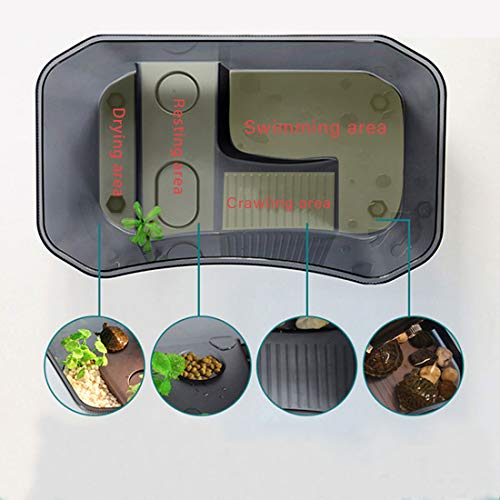 Plastic Turtle Tank Reptile Habitat Pet Terrariums Turtles Tank Aquarium Terrapin Topper Basking with Platform Plants,Durable,Safe, Non-Toxic(Black) - color: Black