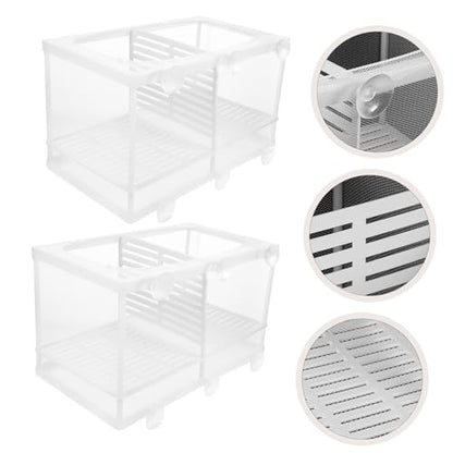 balacoo Aquarium Accessories 2Pcs Fish Breeding Box Fish Box Aquarium Hatchery Incubator Divider Box with Suction Cups for Shrimp Clownfish Guppy White