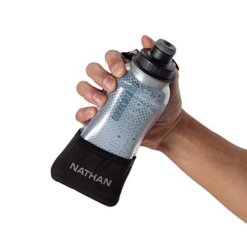 Nathan Running Handheld Water Bottle Adjustable No-Grip Quick Squeeze Lite Hand Strap. Reflective Hydration - color: Black / Marine Blue, style: 12oz Insulated