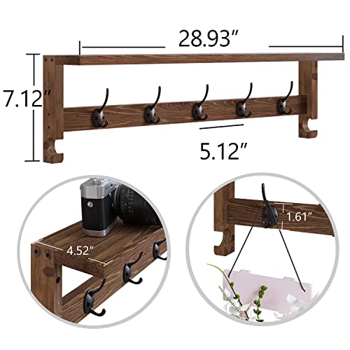 AMBIRD Coat Rack Wall Mount with Shelf, 28.9 Inches Coat Hooks Wall Mounted with 5 Hooks, Wall Hat Hooks for Hanging in Entryway, Living Room, Bathroom, Bedroom (Brown) - color: Brown, size: 5 Hooks 28.9" L