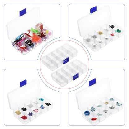 2 Pcs Mini Fishing Tackle Box Clear Fishing Lure Hook Storage Organizer Box Small Plastic Container with Detachable Dividers, Tackle Utility Boxes