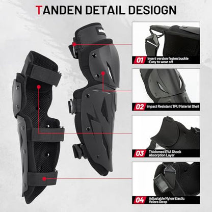 Tanden Motocross Knee Pads Motorcycle Elbow Pads Guards 4Pcs, Motorcycle Knee Guards for Men Leg Protection Armor Motocross Knee and Shin Guards Dirt Bike Crashproof Adult Protective Gear