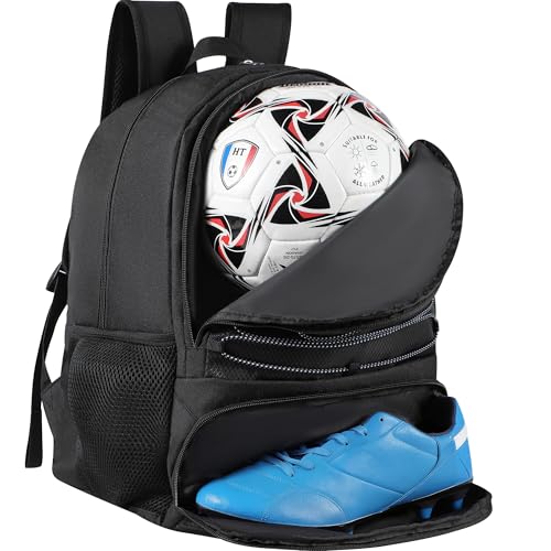 Basketball Bag Backpack for Men Women with Ball & Shoes Compartment 30L Capacity Lightweight Breathable Boys Girls Soccer Ball Bag Backpack Fit Volleyball Football Sports Travel School Gym - color: TK13Black