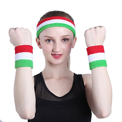 ONUPGO Sweatband Set Sports Headband Wristband Set Sweatbands Terry Cloth Wristband Wrist Sweatband Headbands Moisture Wicking Sweat Absorbing Head Band - color: Black/White/Black