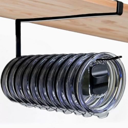 Tumbler Lid Organizer, Tumbler Lid Hook for 0.6-0.8 inch Cabinet Shelves, Space Saving Cup Lid Holder Under Cabinet Hook Up to 12-15 Lids, Storage Rack for Kitchen, Black