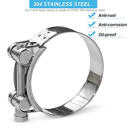 AKIHISA T-Bolt Hose Clamp,68-73mm OD Range 304 Stainless Steel Pipe Strap Clamp, Adjustable Heavy Duty Tube Clamp (2Pack, 2.68" to 2.87") - size: 68-73mm 2pack