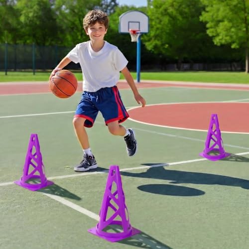 12 Pack Soccer Cones, 9 Inch Agility Cones for Soccer, Football, Basketball, Cones for Sports Training, Speed & Agility Drills, Field Marking Equipment - color: purple