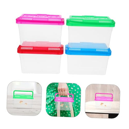 Toyvian 4Pcs Mini Handheld Pet Fish Tank Carrier Plastic Aquarium Box for Small Fish Turtles Hamsters and Reptiles with Lids Stable Base for Secure Housing