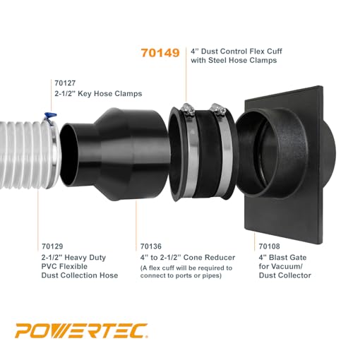 POWERTEC 70262 Stainless Steel Hose Clamp - 2-1/2 Inch, Adjustable, 10 Pack for Dust Collector, Dryer Vent & Pipe