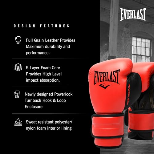 Everlast Powerlock 2 Hook & Loop Boxing Gloves | Fight Training Gloves | Hook and Loop with Durable Hand & Wrist Support | Heavy Bag & Fitness Training - color: Red / Black, size: 14 oz