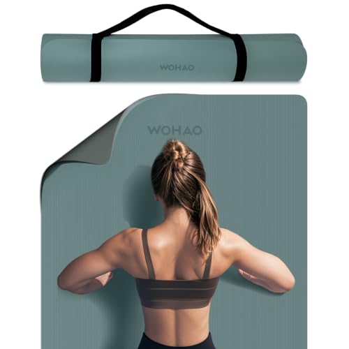 8mm Extra Wide 80cm Yoga Mat Non Slip - color: Dark green+Dark gray