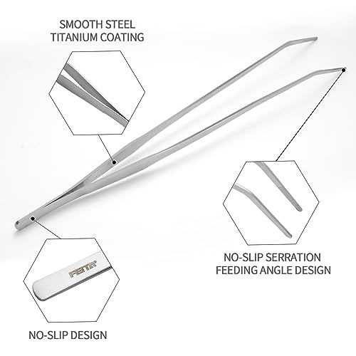 Aquarium Tweezers Extra Long 15 inches Feed Tong clamps - FEITA Straight and Curved Stainless Steel 38cm Tweezers Set for Fish Tank Plants Aquascape Tools & Reptile Feeding Tongs - Sliver 2Pcs