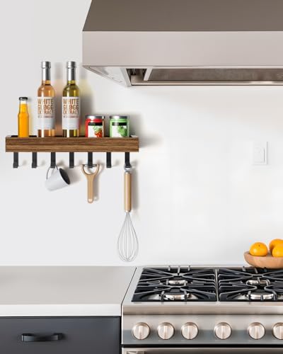 Key Holder Wall Mount Magnetic Adhesive - Key Hooks Rack with shelf - color: Rustic, size: Large