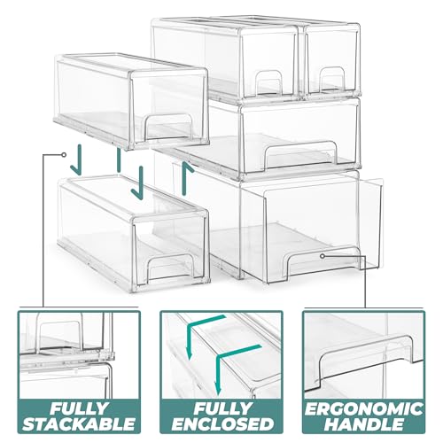 Sorbus Small Clear Stackable Storage Drawers – 2-Pack Plastic Organizer Bins with Handles – Stackable Pull-Out Storage Drawers for Closet, Pantry, Office, Bathroom, Craft, and Toy Organization