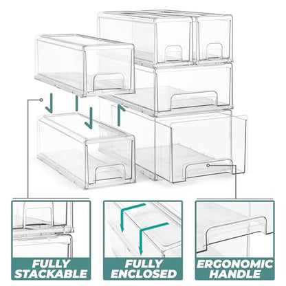 Sorbus Small Clear Stackable Storage Drawers – 2-Pack Plastic Organizer Bins with Handles – Stackable Pull-Out Storage Drawers for Closet, Pantry, Office, Bathroom, Craft, and Toy Organization