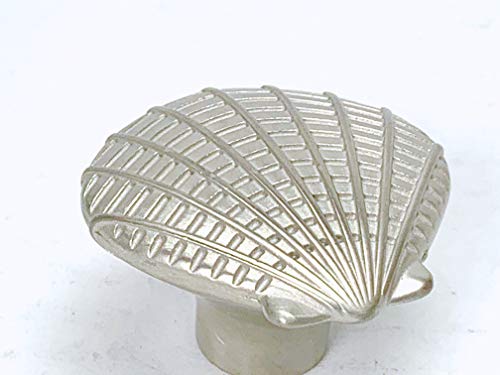 Nautical Sea Shell Calico Atlantic Scallop Seashell Knob Brushed Satin Nickel - Marine Sea Life Clam Shell New Kitchen Custom Knobs Cottage Nautical