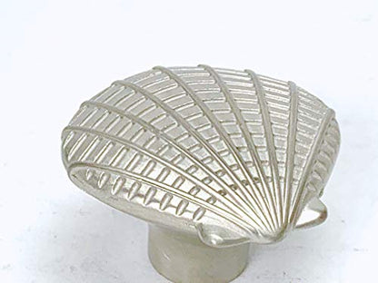 Nautical Sea Shell Calico Atlantic Scallop Seashell Knob Brushed Satin Nickel - Marine Sea Life Clam Shell New Kitchen Custom Knobs Cottage Nautical