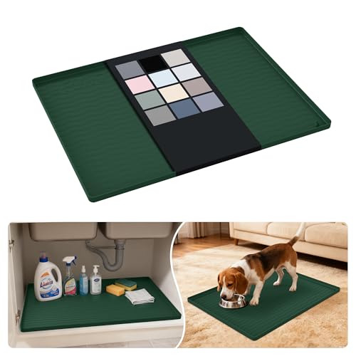 Waterproof Silicone Under Sink Mat 25'' x 19'' Shelf Liner for Kitchen and Bathroom, Cabinet and Counter Protector, Storage and Organizers, Litter Mat, Pet Cat Puppy Essentials(Green) - color: Green, size: 19"W x 25"L