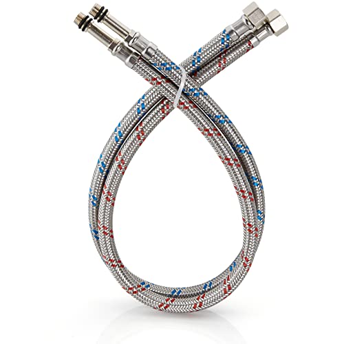 32-Inch Long Faucet Water Supply Lines, Braided Stainless Steel Supply Hose 3/8-Inch Female Compression Thread x M10 Male Connector, x 2 Pcs (1 Pair) - size: 32 Inch