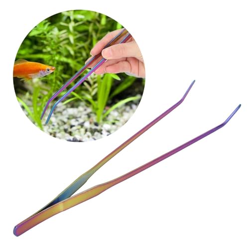 10.6Inch Stainless Steel Aquarium Tweezers Curved Design Ergonomic Non-Slip Grip for Planted Tank Fish Feeding Reptile Care(Curved Tweezers)