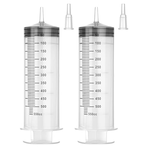 500ml Syringes without Needle for Liquid, Large Plastic Syringe with Adapter for Pet Feeding, Plant Irrigation, Scientific Labs, Measuring Liquids, Individually Wrapped, 2 Pack