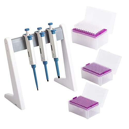 Micropipette kit, 0.5-10ul 10-100ul 100-1000ul, Adjustable Single Channel Pipette, 3 Pieces, Pipette Stand, 3 Racks of sterile Pipette Tips (SC Pipettors-3pcs-Set A) - style: Kit of Pipettors and tip 0.5ul-1000ul