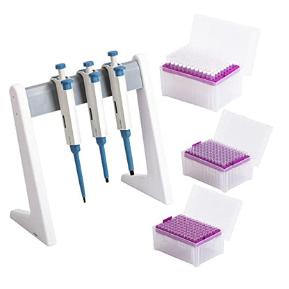 Micropipette kit, 0.5-10ul 10-100ul 100-1000ul, Adjustable Single Channel Pipette, 3 Pieces, Pipette Stand, 3 Racks of sterile Pipette Tips (SC Pipettors-3pcs-Set A) - style: Kit of Pipettors and tip 0.5ul-1000ul