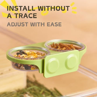 Magnetic Reptile Feeding Ledge with 2 Pack Plastic Bowls Food Feeder Water Dish for Crested Gecko Dwarf Hamster(Gray, Magnetic-Mounted)