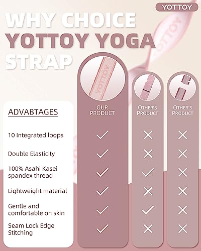YOTTOY Yoga Strap and Resistance Bands-Exercise Elastic Bands for Working Out Women with 10 Loops-Perfect for Stretching and Physical Therapy - color: pink