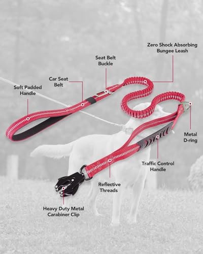 Joytale Tactical Bungee Dog Leash, Shock Absorbing No Pull, Hot Pink - color: Hot pink