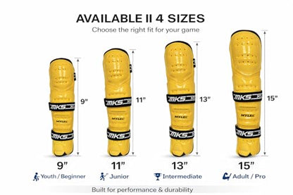 MyLec MK5 Street/DEK Shin Pad, Lightweight & Durable Hockey Accessories, 360° Straps, Hard Front Shells, Breathable Material, Metatarsal Padding Ice Hockey Shin Guards, Foam Rubber - color: Gold, size: 9"