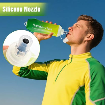 AXEN Soft Flask TPU Foldable Running Hydration Flask, Soft Collapsible Water Bottle for Hydration Pack Cycling Marathon Running Hiking - color: Gradual Green-500ml