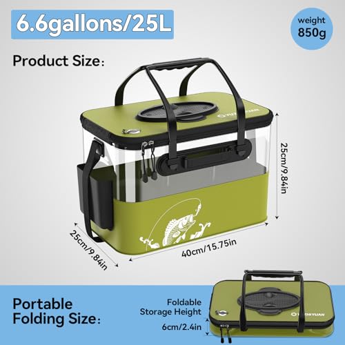Fishing Bucket Foldable， 6Gallon/8Gallon/10Gallon,Live Fish Container Multi-Functional Live Fish Bait Bucket,for Fishing, Camping, Moving - color: Green
