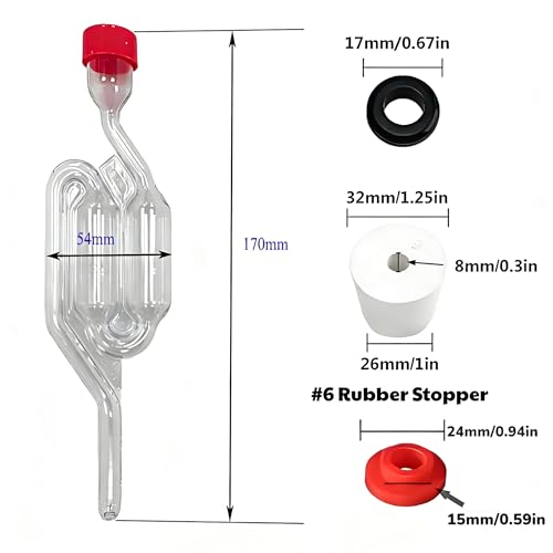 Bubble Airlock Set for Fermentation - 5 S-Shape Airlocks with 6.5 Stoppers, 5 Red Silicone Loops & 10 Grommets, for Wine Making, Home Brewing, Sauerkraut, Kimchi & Kombucha