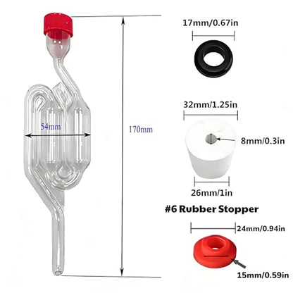 Bubble Airlock Set for Fermentation - 5 S-Shape Airlocks with 6.5 Stoppers, 5 Red Silicone Loops & 10 Grommets, for Wine Making, Home Brewing, Sauerkraut, Kimchi & Kombucha