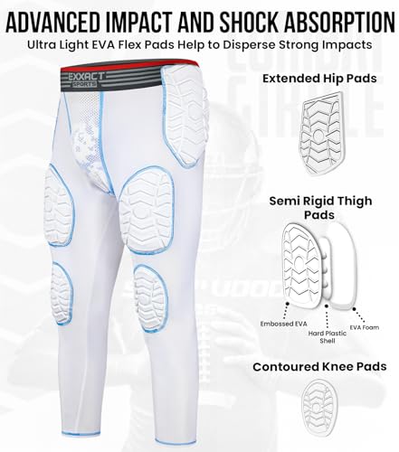 Exxact Sports Combat 7-Pad 3/4 Men's Padded Compression Leggings - color: White, size: Adult Medium