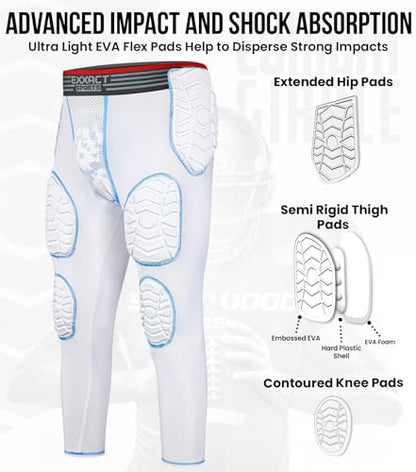 Exxact Sports Combat 7-Pad 3/4 Men's Padded Compression Leggings - color: White, size: Adult Medium