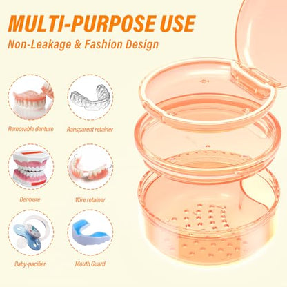 2 in 1 Retainer Cleaning Case for cleaning and storing dentures - color: Orange