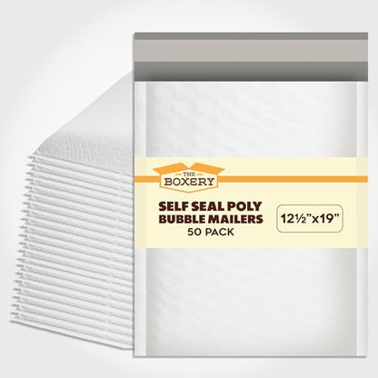 The Boxery 12.5x19" #6 Poly Bubble Mailers 50 Pack, Padded Envelopes, Self Seal, Waterproof Shipping Bags for Shipping & Packaging - size: #6 12.5x19'' (50)