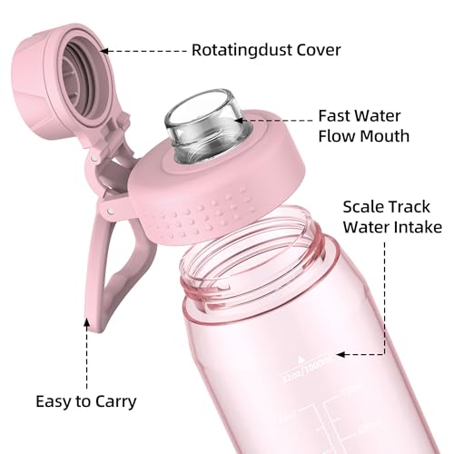 32oz Clear Water Bottle - BPA-Free Tritan Plastic, Fast Flow Spout Lid, Wide Mouth & Leakproof Design Hiking Water Bottle Suitable for Travel, Outdoors, Gym, Travel, Home, School（Pink） - color: Pink