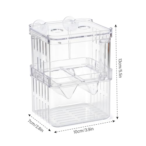 Aquarium Breeder Box, Breeder Box for Fish Tank 2 Layer Transparent Aquarium with Sucrion Cups Plastic Fish Breeding Boxes for Small Shrimp Clown Guppies