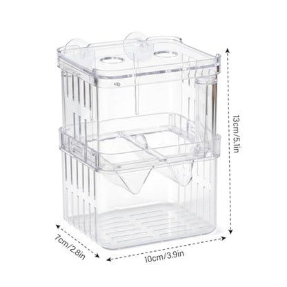 Aquarium Breeder Box, Breeder Box for Fish Tank 2 Layer Transparent Aquarium with Sucrion Cups Plastic Fish Breeding Boxes for Small Shrimp Clown Guppies