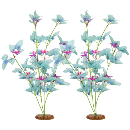 2Pcs Silk Aquarium Plants- 13" Cyan Silk Plants for Fish Tank, Goldfish Tall Fish Tank Decorations & Freshwater Betta Habitat- for Miniature Eco Enthusiasts