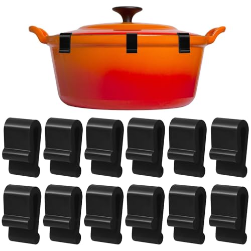 12 Pack Dutch Oven Lid Protector Clips, Non Slip Silicone Cookware Protector Clips, Clips for Stacking Pan and Dutch Oven Pots (Black) - color: Black, size: 12