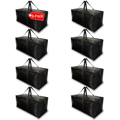 8 - Pack Heavy Duty Large Moving Bags, with Strong Zipper and Comfortable Handles Durable & Sturdy Clothes packing Storage Bags Totes Bins Packing Moving Boxes College Supplies for moving. - size: 8 Pack