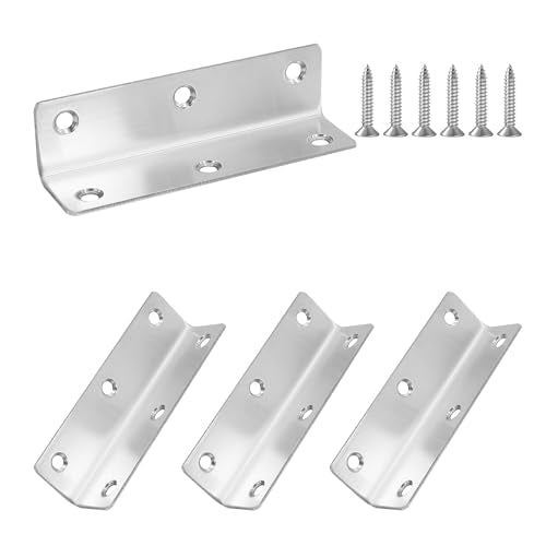 L Bracket, Heavy Duty Corner Brace, 4 Pack 4" Metal Shelf Bracket Angle Bracket for Shelves, Polished Silver Stainless Steel Braces for Wood Furniture - size: 4 Inch, style: Silver 4 Pack