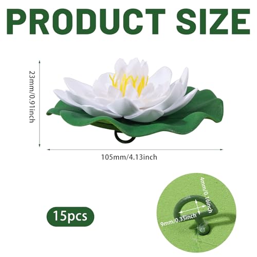 15 Pcs Floating Foam Lotus Flowers with Lily Pads Realistic Lily Pads Pond Plants Ornaments for Pool Aquarium Garden Decoration