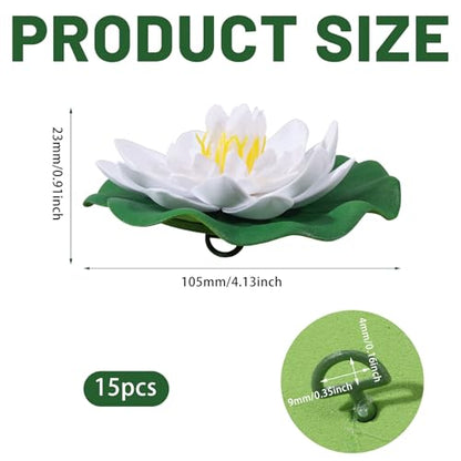 15 Pcs Floating Foam Lotus Flowers with Lily Pads Realistic Lily Pads Pond Plants Ornaments for Pool Aquarium Garden Decoration